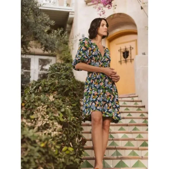 NEW Trovata Birds of Paradis Silk-Blend Gia Dress in Wild Hibiscus Print Size XS - Picture 2 of 15